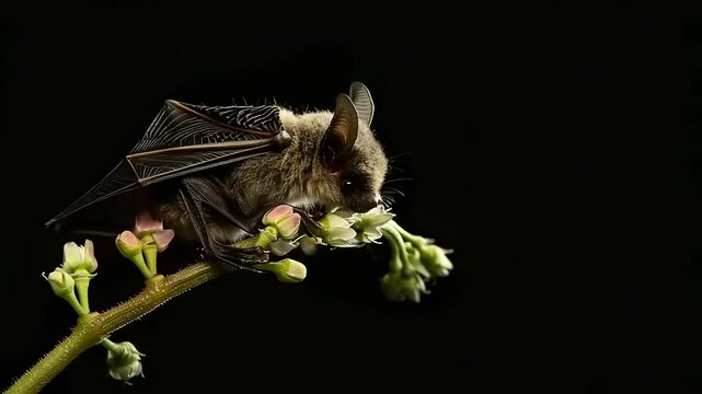 Small bat feeding on flowers.