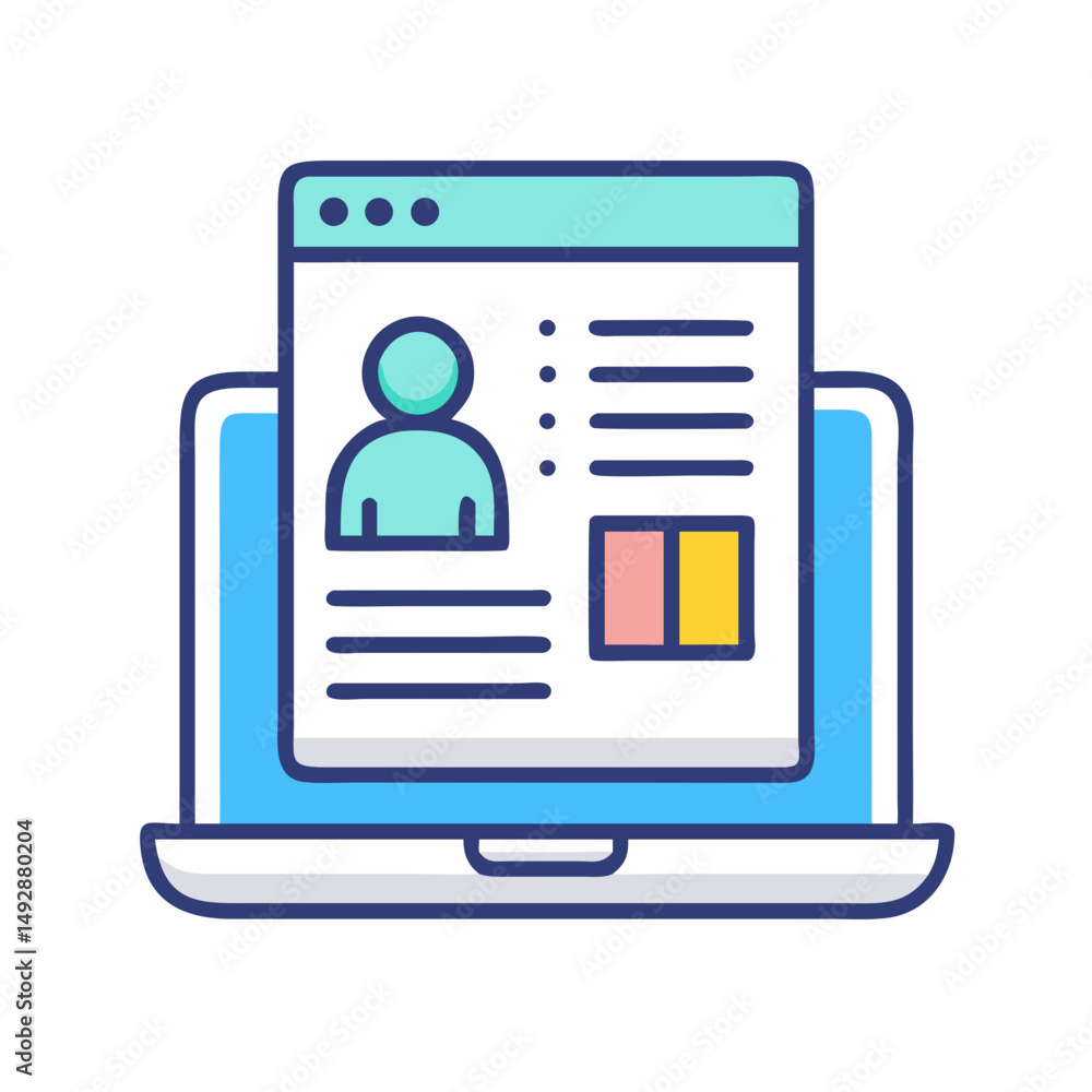 Poster laptop displaying profile page icon for web design use