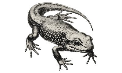 Antique Engraving of Salamander Crawling, Vintage Amphibian Illustration, Hand-drawn Nature Sketch, Monochrome Reptile Etching Style Drawing, Rustic Wildlife Art Print, Old Engraving