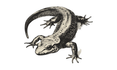Vintage Amphibian Illustration, Antique Engraving of Salamander Crawling, Hand-drawn Nature Sketch, Monochrome Reptile Etching, Black Sketch, Rustic Wildlife Art Print, Trendy Vintage Style