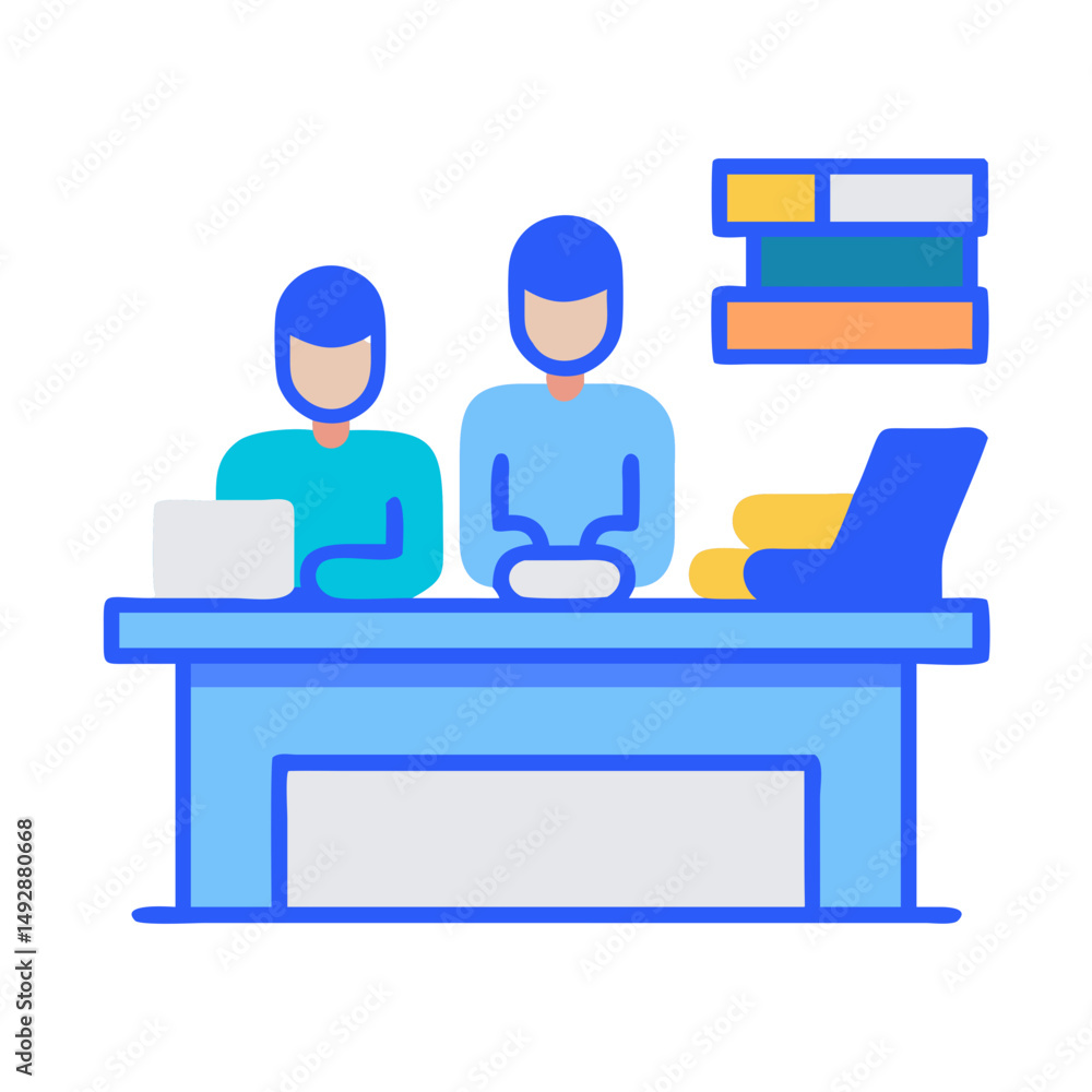 Poster office workers behind desk at a service counter vector