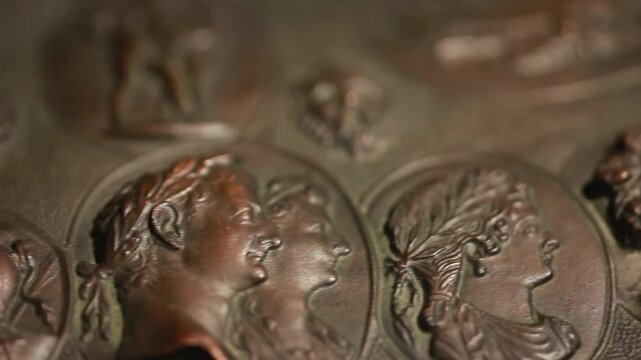 greek gods ancient bronze bas relief close up