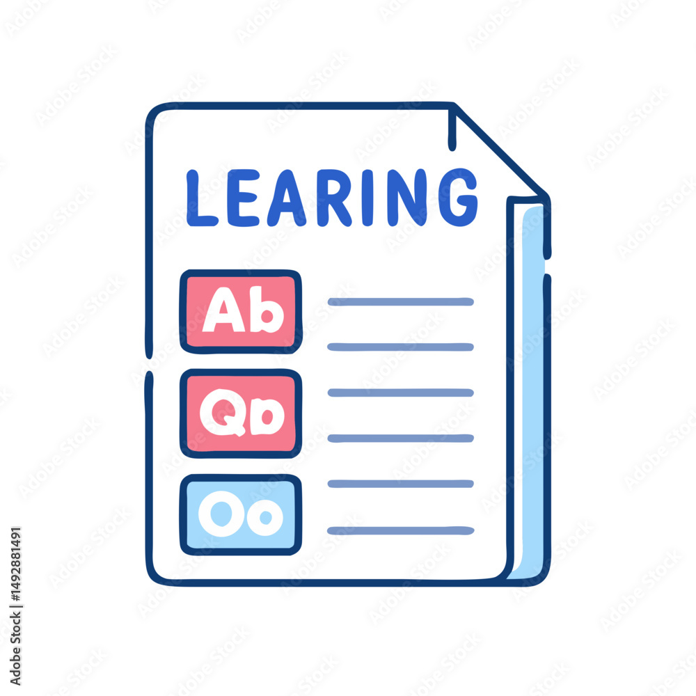 Poster stylized icon of a document for language learning