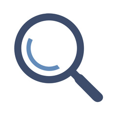 Blue magnifying glass on White Background, search analysis icon