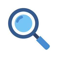 Simple blue magnifying glass icon illustration against White Background