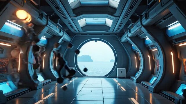 interior of futuristic internation space station