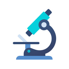 Minimalist microscope graphic in blue tones on a White Background