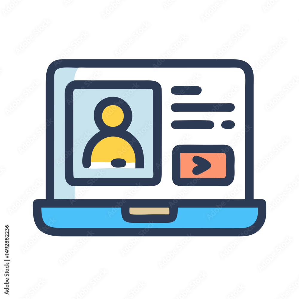 Poster laptop displaying profile information in a simple graphic style
