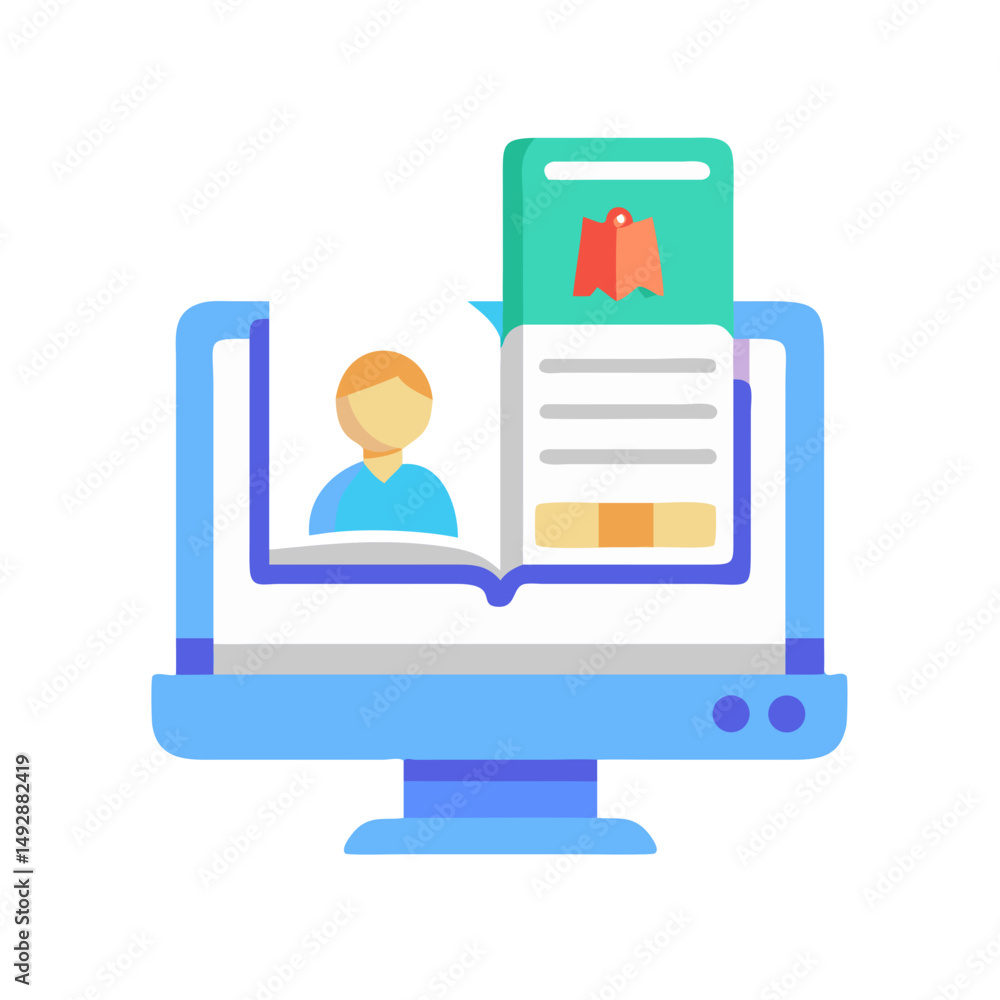 Aufkleber online learning concept with digital device and open book