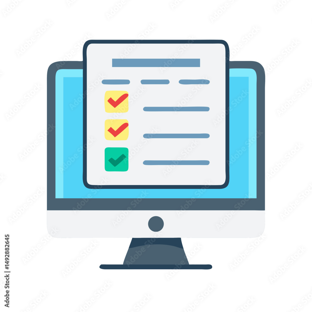 Poster completed checklist on computer screen signifying task completion
