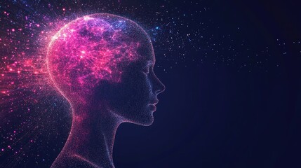 abstract representation of a human head with a brain made of stars on a dark background