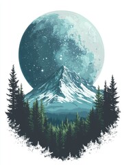 Majestic mountain peak under a celestial moon.