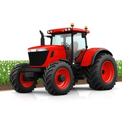 Obraz premium Powerful red tractor in cotton field high resolution photo