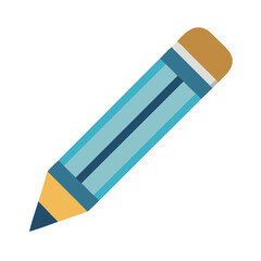 Isolated blue pencil illustration with eraser on White Background