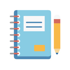 Flat vector illustration of a notebook and pencil icon