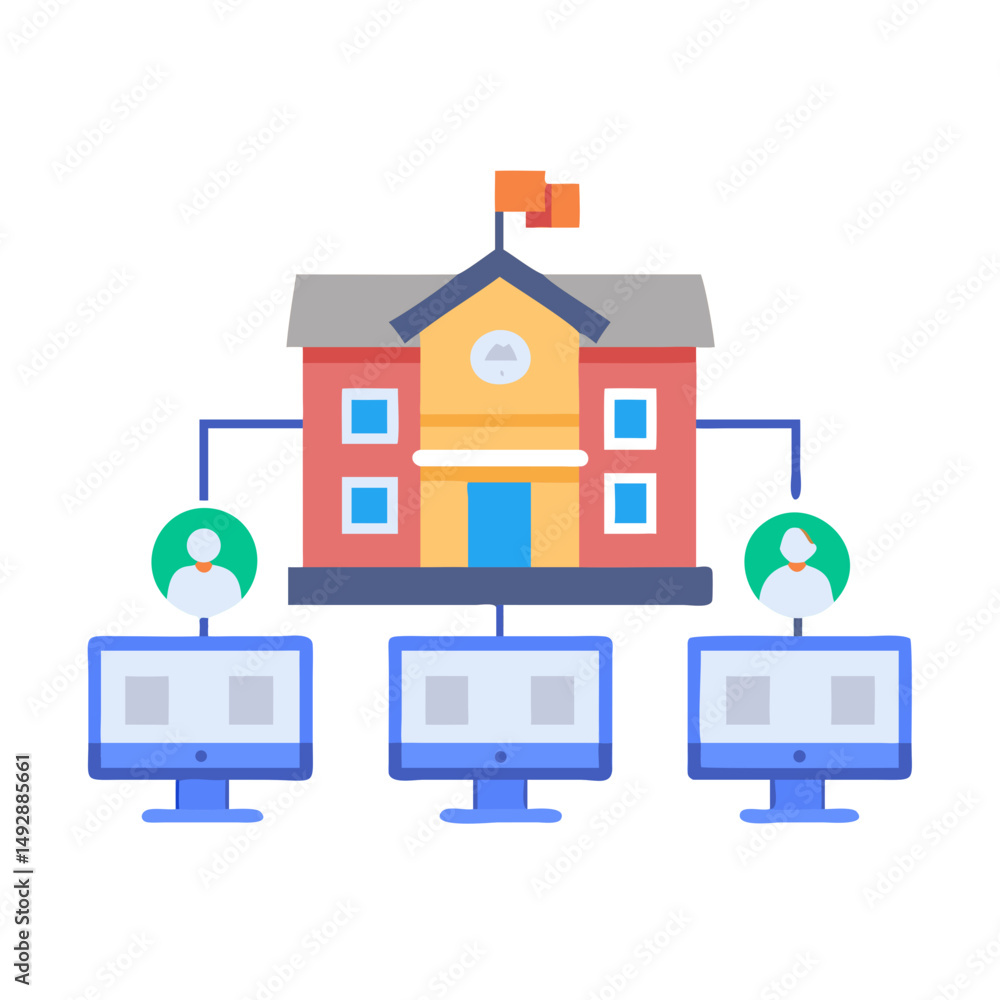 Poster school network infographic with connections to computer users