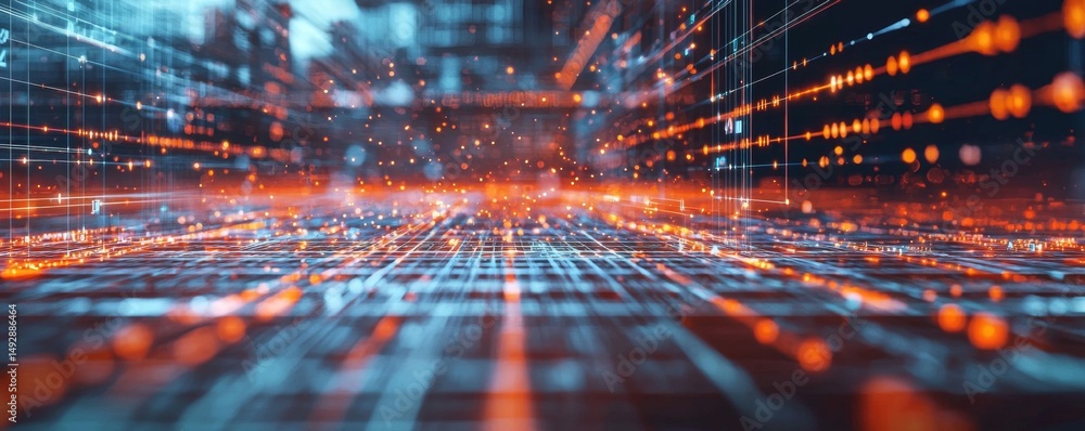 Poster digital network infrastructure transforms city connectivity.