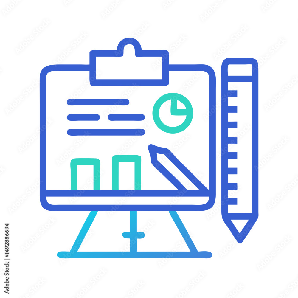 Aufkleber board with graph and data pencil icon concept design