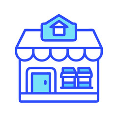 Stylized illustration of a vibrant store icon on White