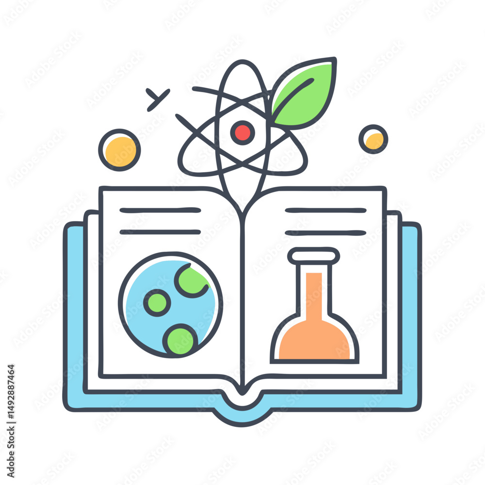 Aufkleber open book displaying science and nature concepts on white