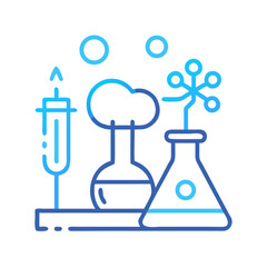 Outline style science equipment on shelf with White Background