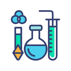 Science illustration with lab beakers and test tubes icon