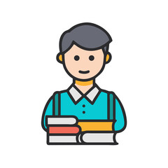 Cartoon boy holding books in flat graphic style illustration