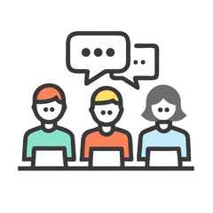 Fototapeta premium Three employees in conversation with speech bubbles, White Background