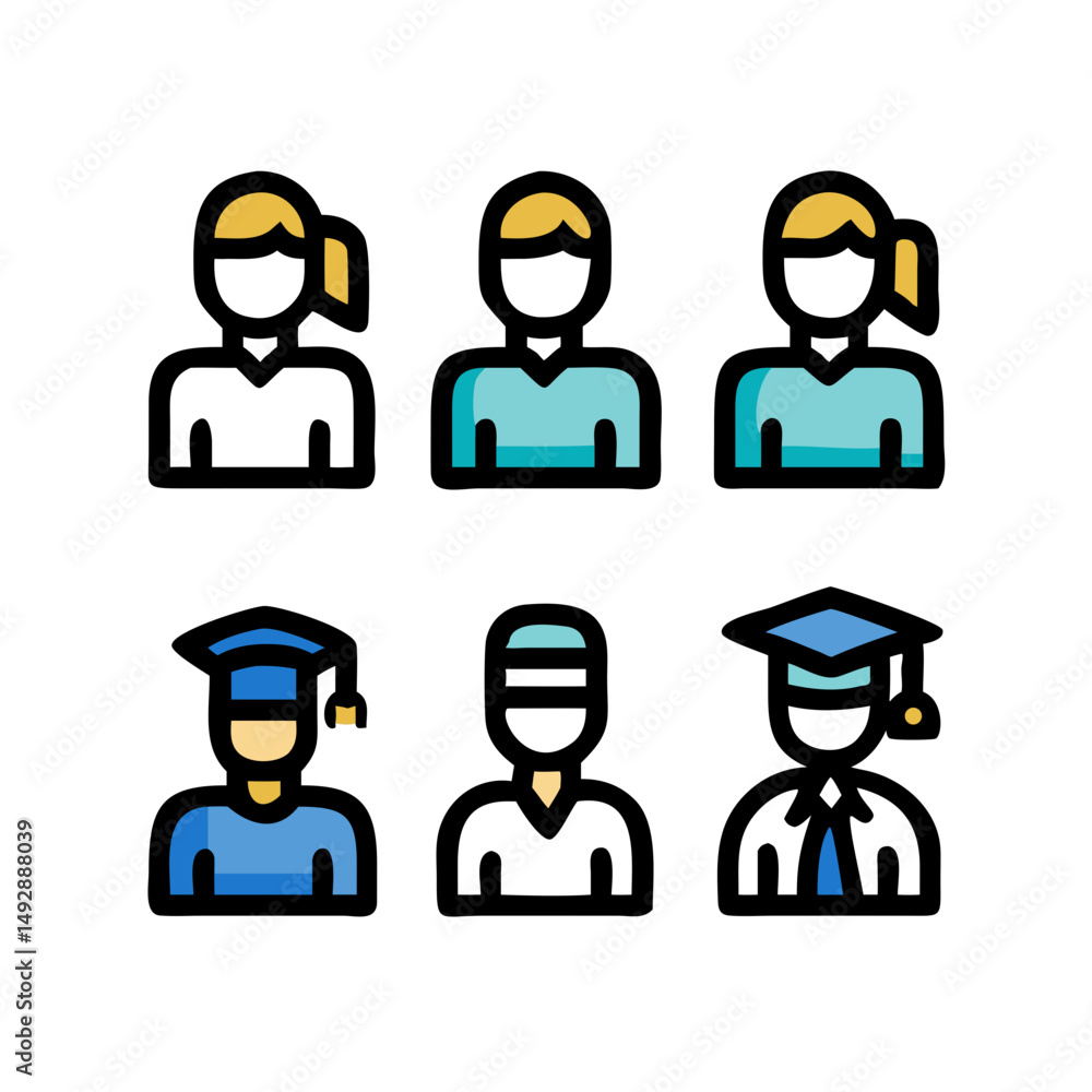 Aufkleber visual representation of graduation process in flat style illustration