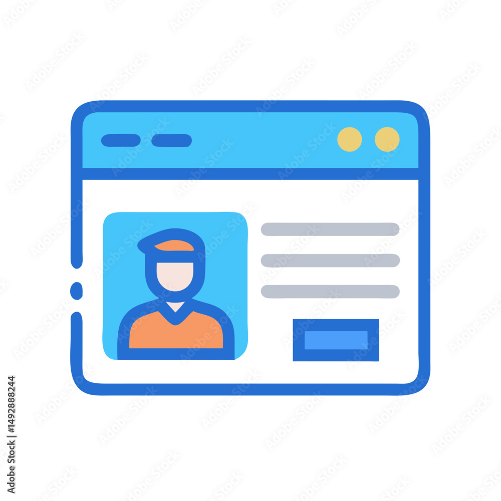 Poster website user profile page icon in flat style