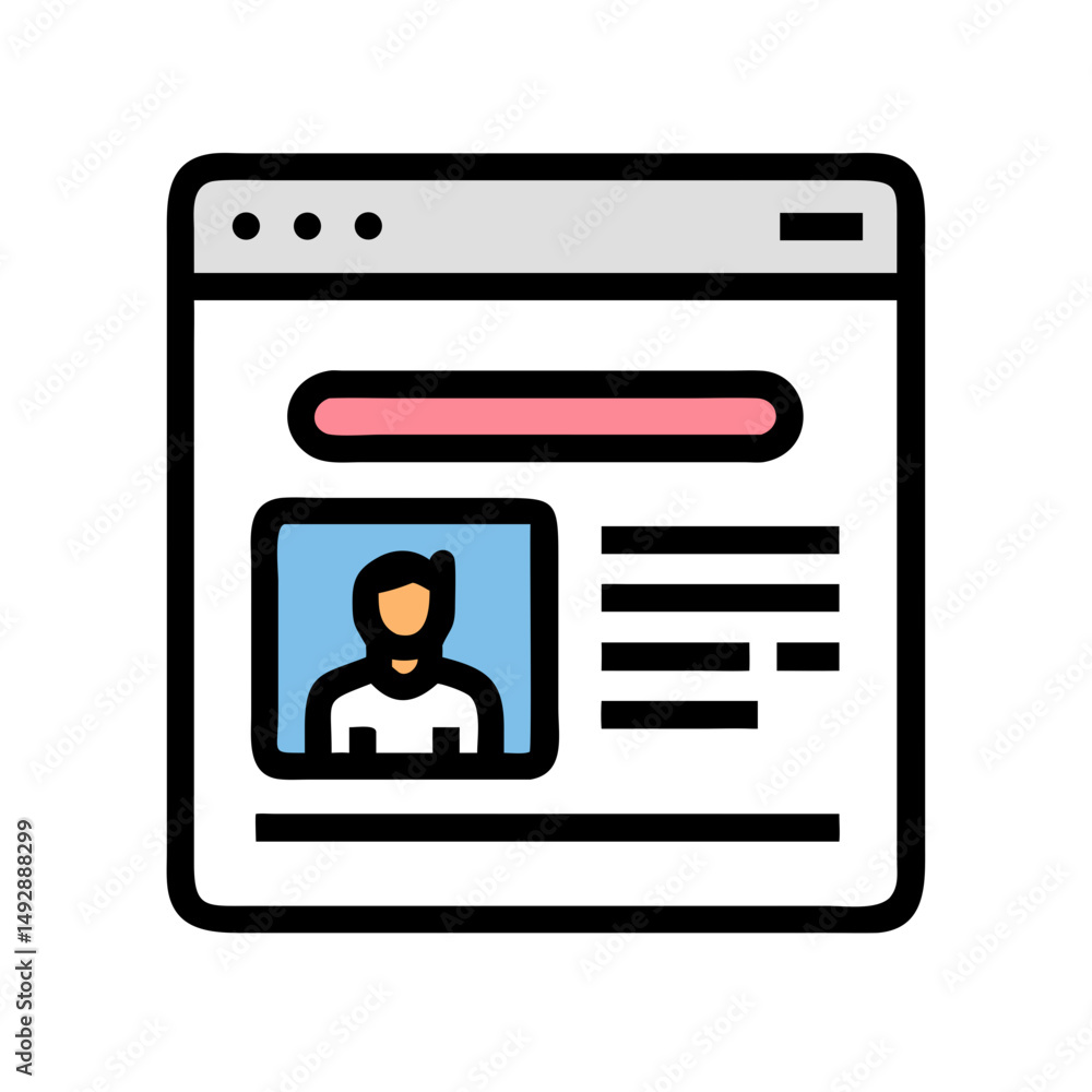Poster web profile on white background, minimalist user interface design