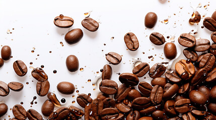 Obraz premium Coffee beans scattered on white