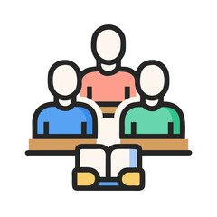 Team meeting icon illustration with faceless people around table