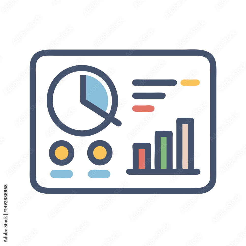 Poster data dashboard with graph, chart and control buttons icon