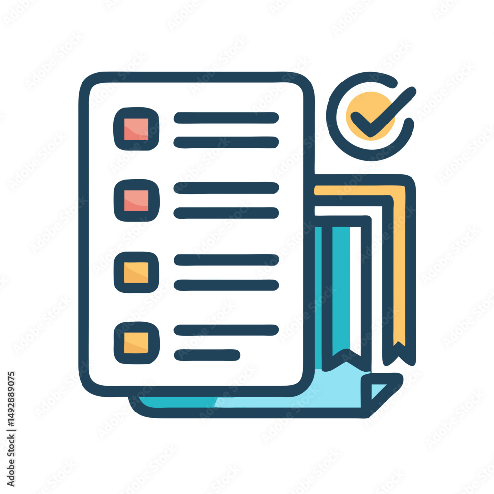 Aufkleber modern checklist document icon with ribbon and checkmark symbol