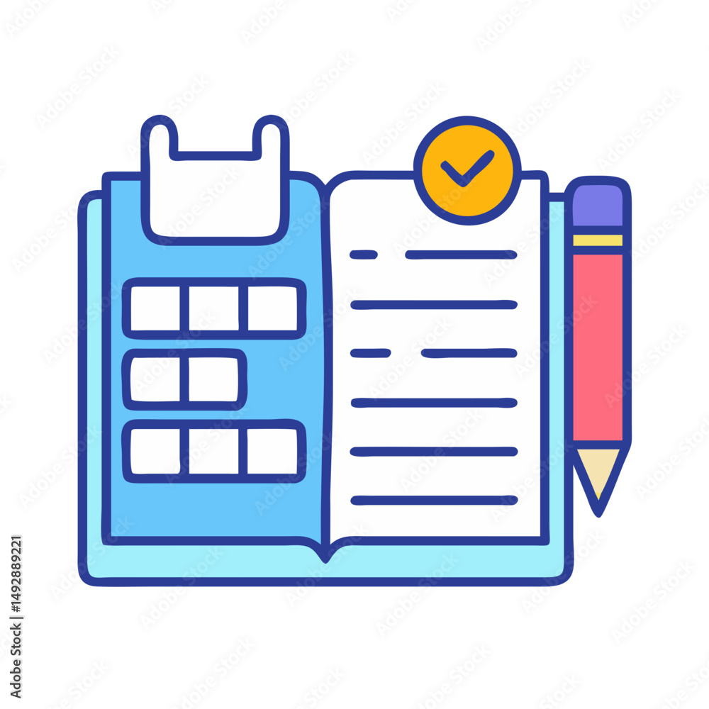 Poster checklist icon with notepad and pencil for tasks completion