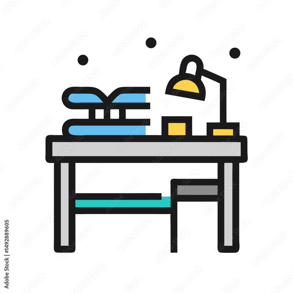 Poster illustration of a work table with desk lamp object