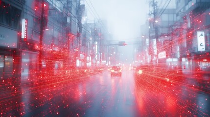 Fototapeta premium Red light streaks city street high resolution photo