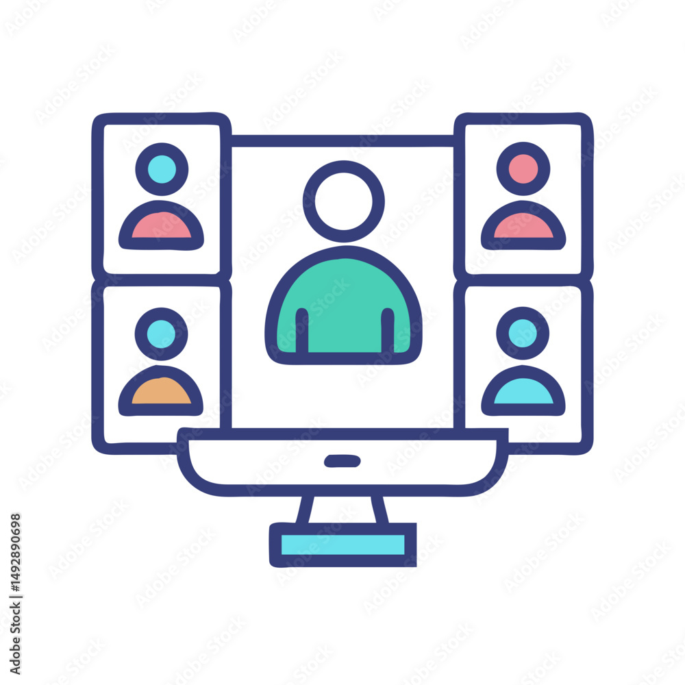 Poster flat design virtual meeting on desktop computer screen