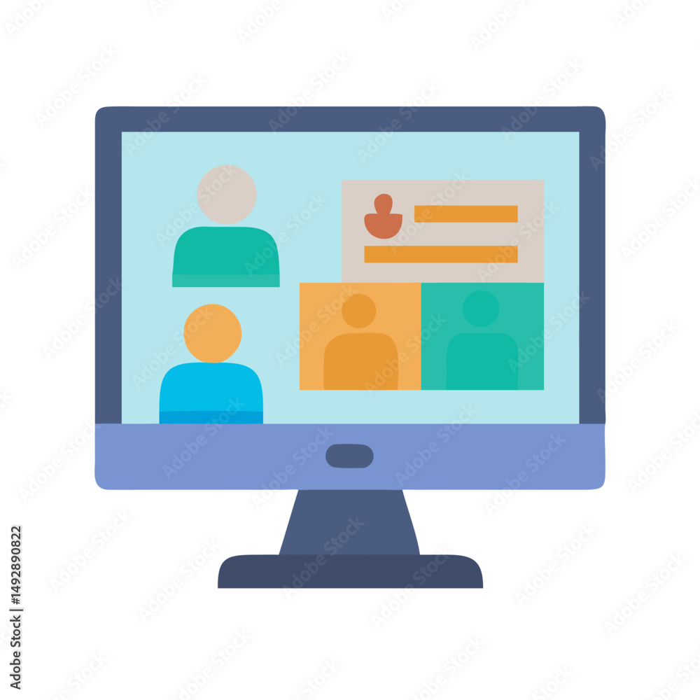 Poster Online meeting displayed on computer screen with multiple attendees