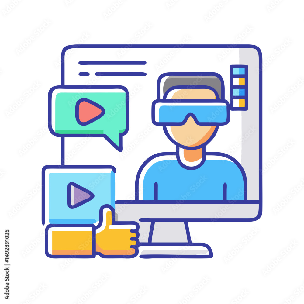 Poster virtual reality experience with like button and video streaming