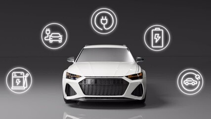 EV electric vehicle car user interface with Ai artificial intelligence HUD GUI with for cyber futuristic transport concept on the dark white background - Powered by Adobe