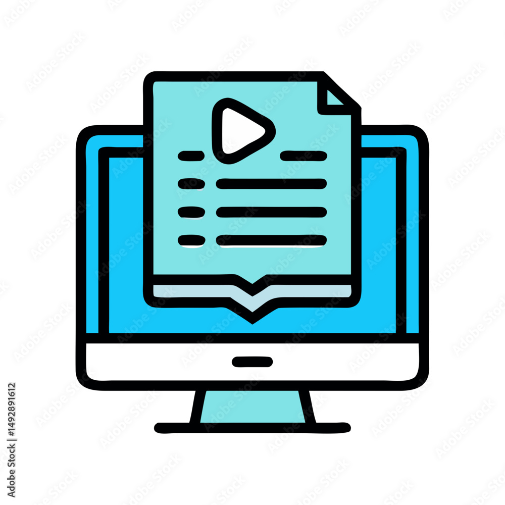 Aufkleber computer monitor displaying video playlist graphic flat design icon