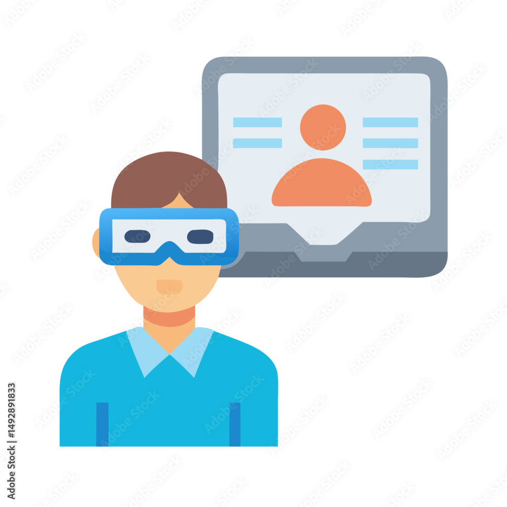 Poster man with vr headset using virtual reality technology