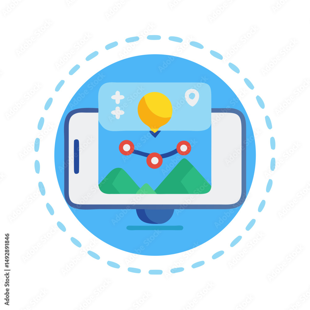 Aufkleber mobile device data analysis interface flat vector illustration