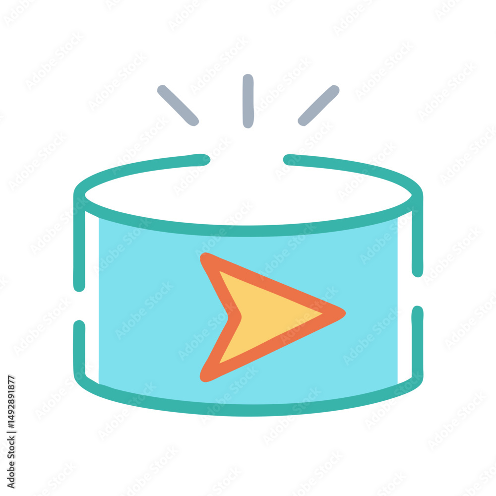 Poster abstract media player with arrow on futuristic screen, isolated