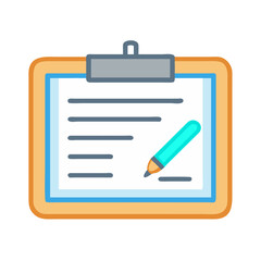 Clipboard with document and pencil illustration on White Background