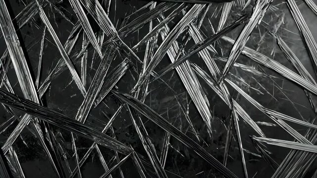 abstract crisscrossing metal slivers scattered across textured black surface creating industrial mood