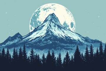 A majestic mountain peak under a brilliant moon.