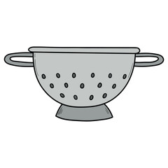 Hand drawn cartoon colander on white background.